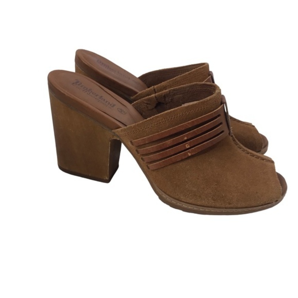 TIMBERLAND Strafford Tan Suede Slide On Peep Toe Heels Women's 9.5W